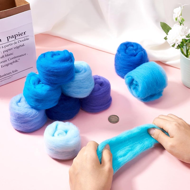 Boutigem 10 Colors Blue Needle Felting Wool 50g, 1.76oz Blue Wool Roving for Needle Felting, Soft Spinning Felting Wool Supplies for DIY Crafts, Felting, Blending, Weaving and Hand Spinning - Image 4